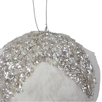 4.25" White And Silver Faux Fur Ball Ornament