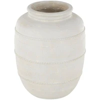 18" Cream Distressed Stone Vase with Raised Braided Accents