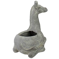 16" Gray Seated Giraffe Outdoor Garden Planter