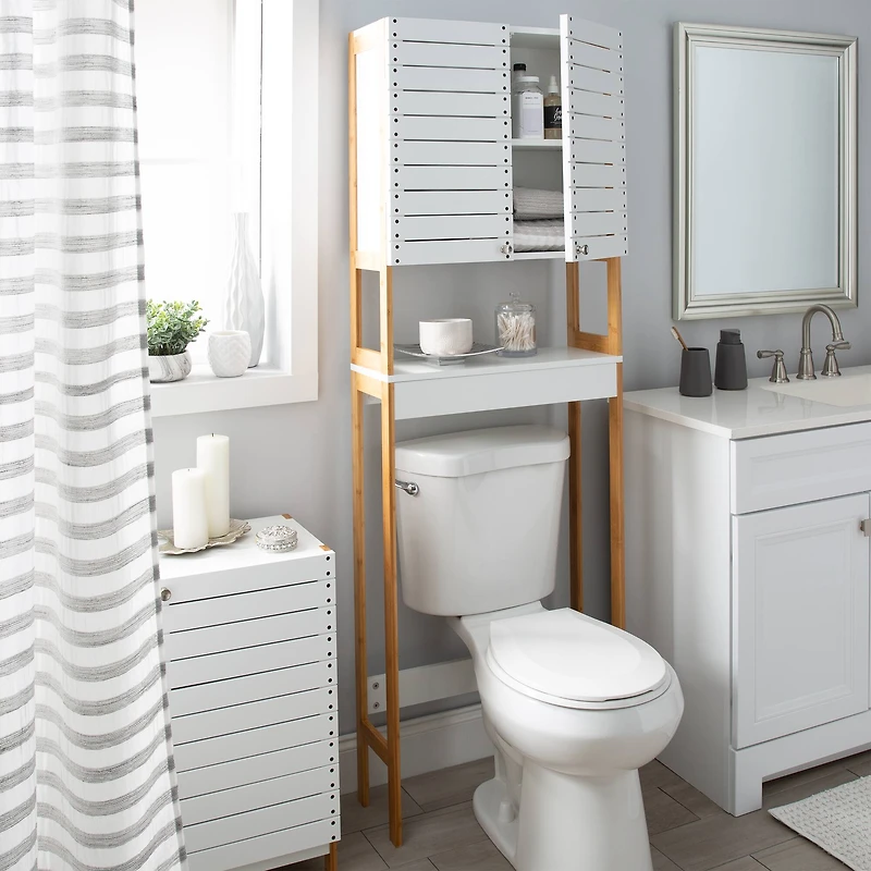 Organize It All 3-Shelf White Bamboo Over the Toilet Cabinet