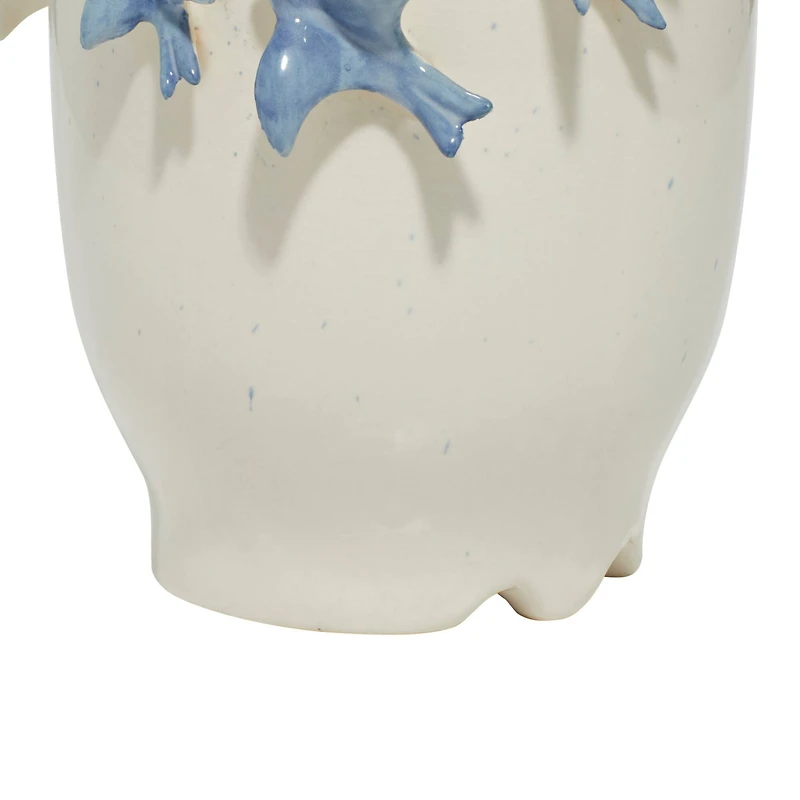 White Ceramic Coastal Vase, 12" x 9" x 9"
