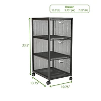 Mind Reader Black 3 Drawer Rolling File Cabinet