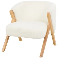 White Polyester Rounded Boucle Accent Chair with Angled Wooden Legs