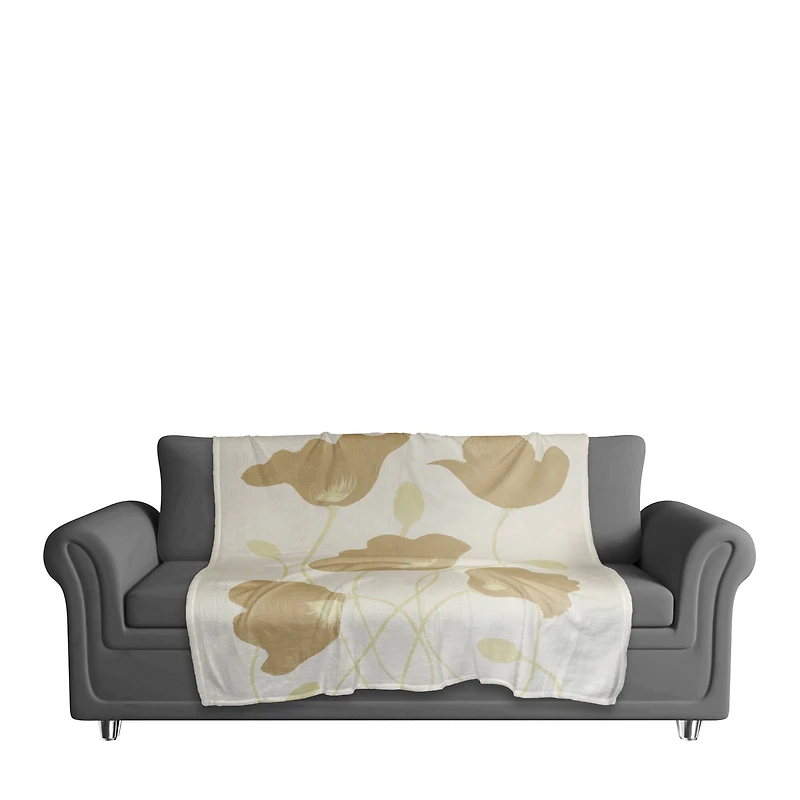 Simple Dusty Yellow Poppies Fleece Throw