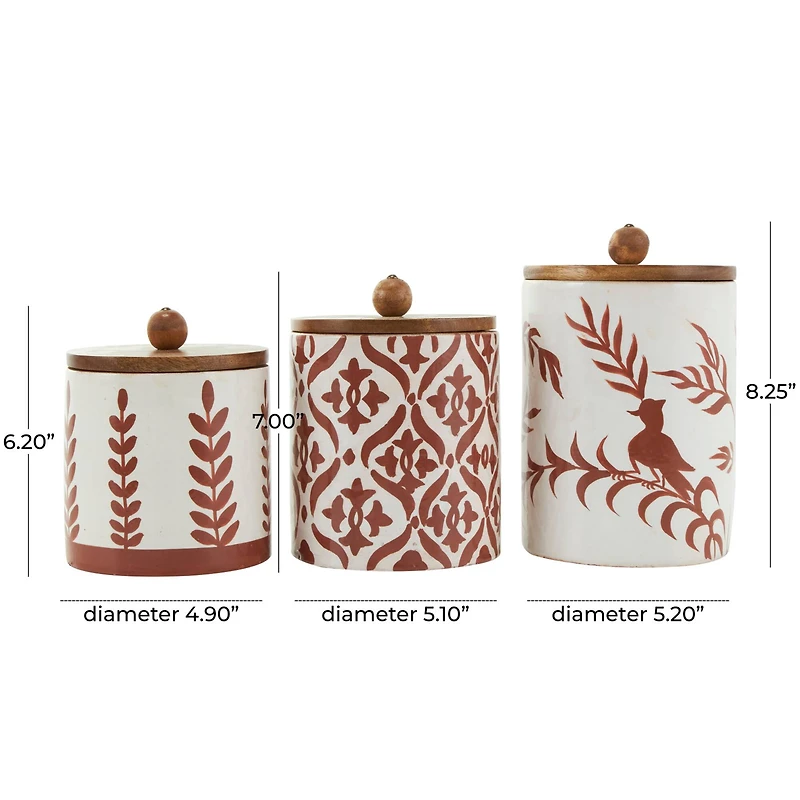 Cream & Brown Ceramic Floral Canister Set with Lids