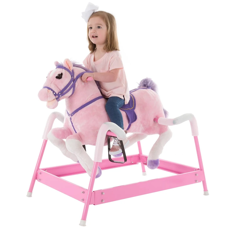 Toy Time Pink Plush Spring Rocking Horse Ride-On