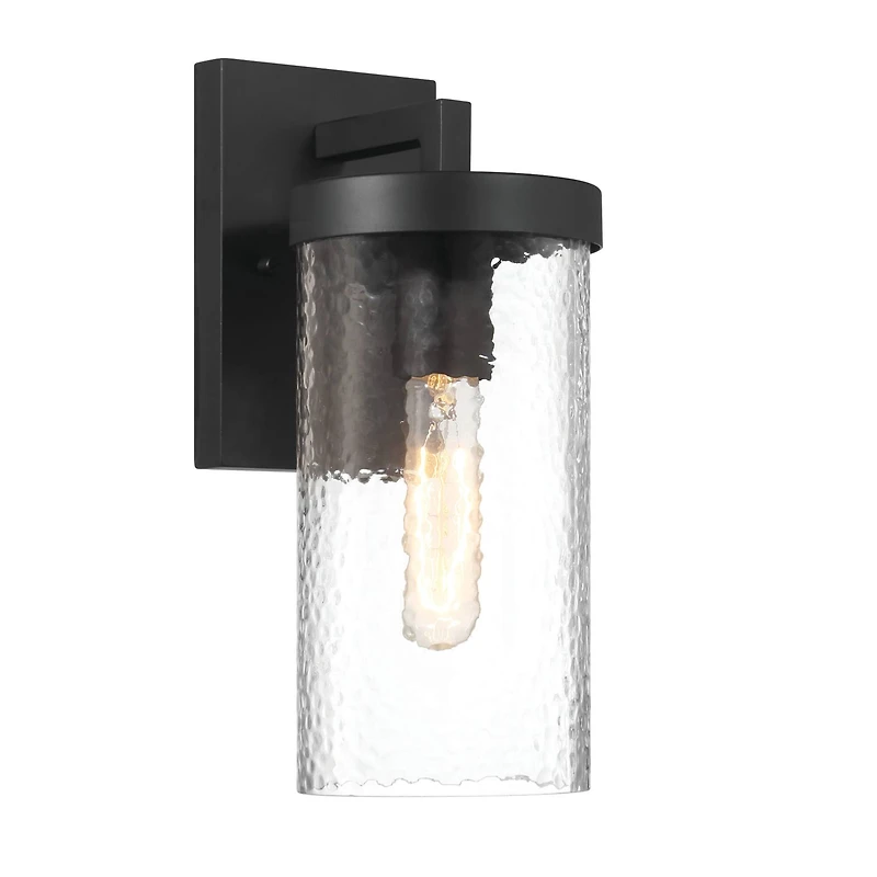 Hello Honey® Aria Matte Black Cylindrical Textured Water Glass & Metal Wall Mounted Outdoor Light