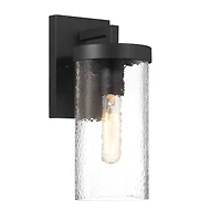 Hello Honey® Aria Matte Black Cylindrical Textured Water Glass & Metal Wall Mounted Outdoor Light