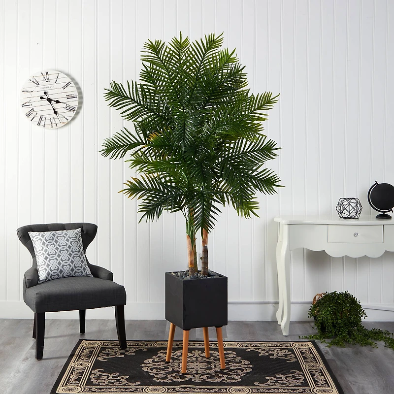 70" Areca Palm Tree in Black Planter with Stand