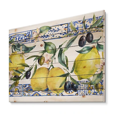 Designart - Lemon Ornament On Blue Geometrical Pattern II