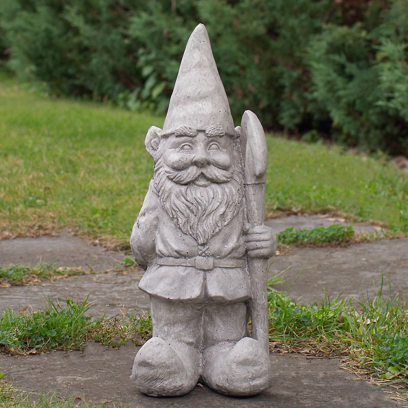 18.5" Gray Gardener Gnome with Shovel Outdoor Garden Statue