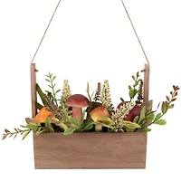 19" Mushroom & Foliage Wooden Fall Harvest Hanging Basket