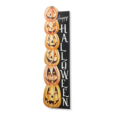 Glitzhome® 42" Lighted Halloween Wooden Stacked Pumpkins Porch Sign with Timer