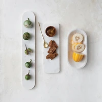 Hello Honey® 15" White Modern Marble Charcuterie Board with Brown Acacia Wood Bowl