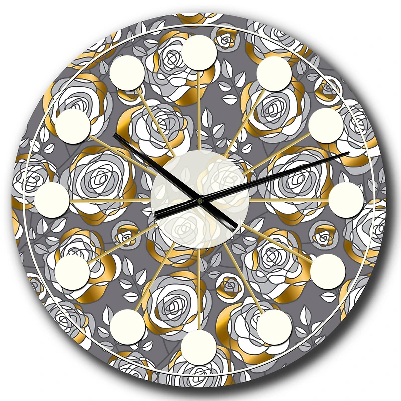 Designart 'Golden Rose Flowers Mid-Century Modern Wall Clock