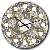 Designart 'Golden Rose Flowers Mid-Century Modern Wall Clock