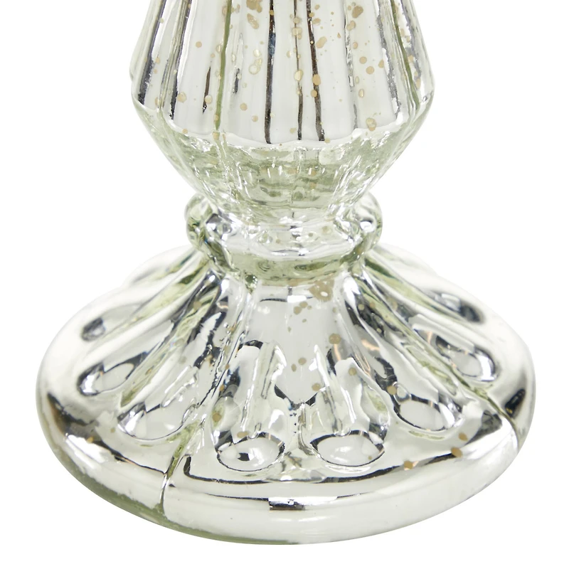 21" Silver Glass Traditional Candle Holder