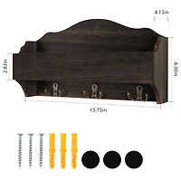 NEX™ Rustic Brown Wall-Mounted Wooden Key Rack with 3 Double Key Hooks
