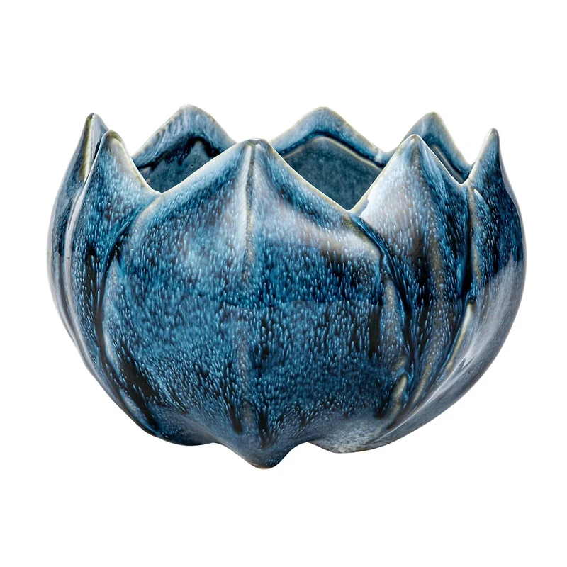 Hello Honey® 7" Blue Reactive Glaze Scalloped Edge Stoneware Planter