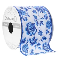 2.5" x 3yd. Blue Chinoiserie Floral Wired Edge Ribbon by Celebrate It™