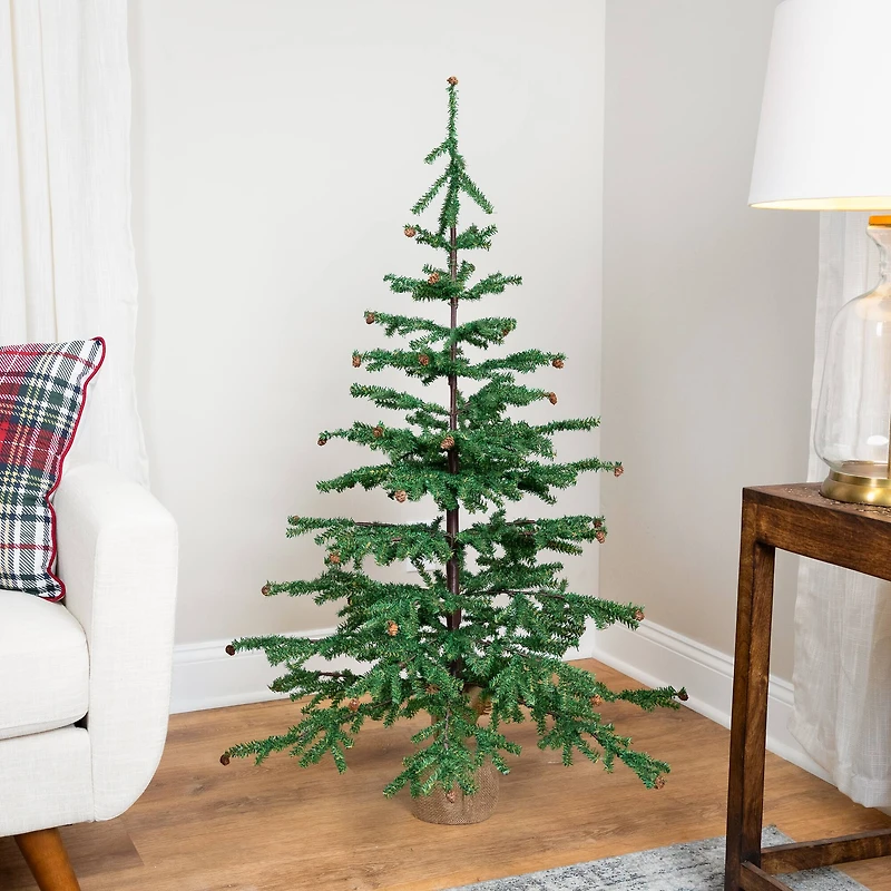 4ft. Unlit Medium Pine Artificial Christmas Tree with Pinecones in Burlap Base