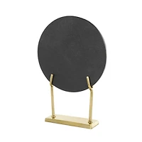 20" Black Marble Abstract Textured Disk Sculpture