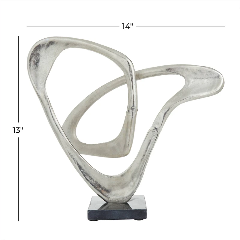 Silver Aluminum Modern Sculpture, 13" x 14" x 6"