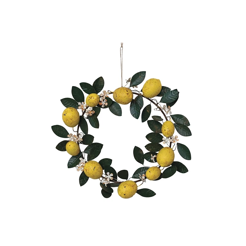 Hello Honey® 16" Hand-Painted Lemon & Leaves Metal Wreath