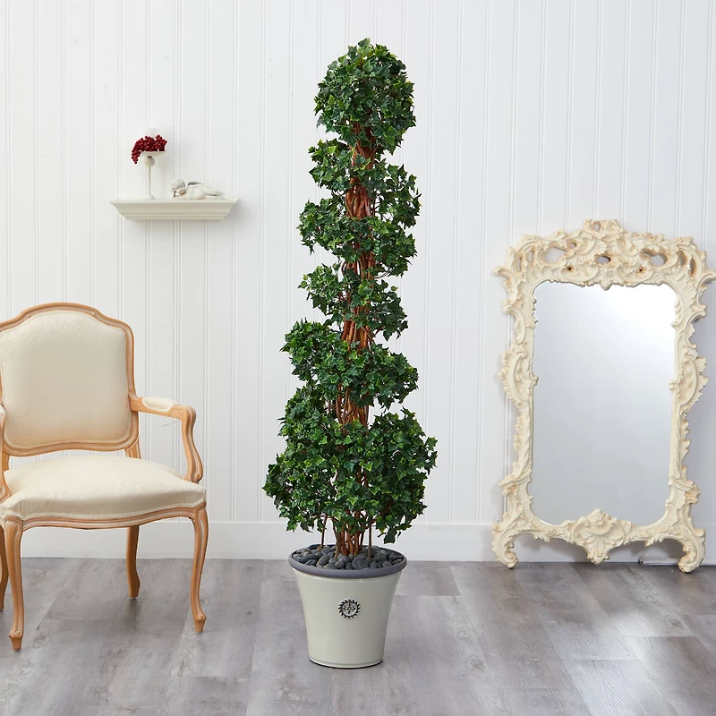 5.6ft. English Ivy Spiral Topiary in Decorative Planter