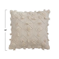 Hello Honey® Cream Tufting & Fringe Diamond Embroidery Cotton Slub Pillow Cover