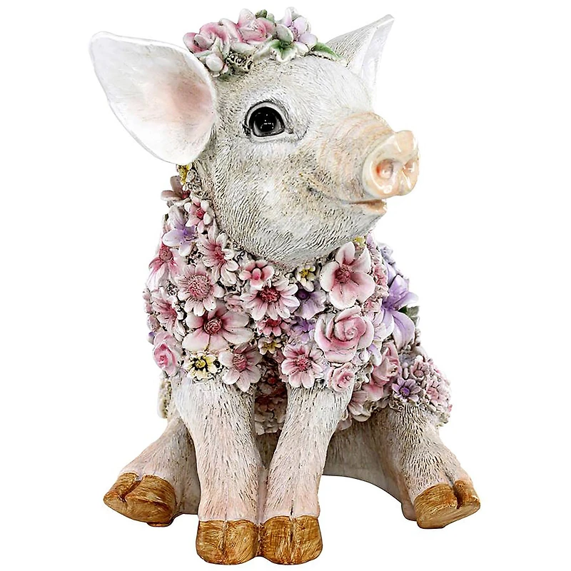 Design Toscano 8.8" Flower Power Pig Farm Animal Statue