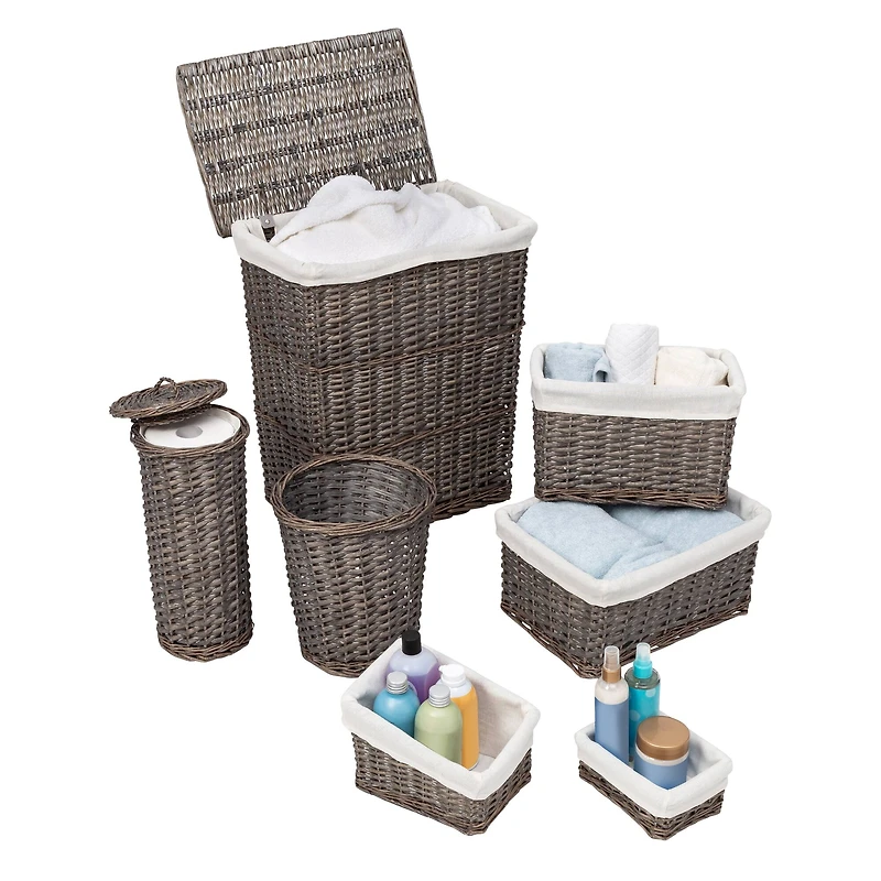 Honey Can Do 7-Piece Split Willow Woven Bathroom Storage Basket Set