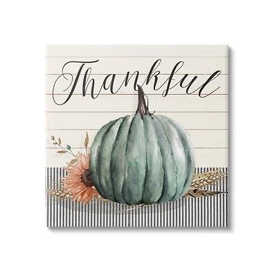 Stupell Industries Thankful Autumn Floral Pumpkin Canvas Wall Art