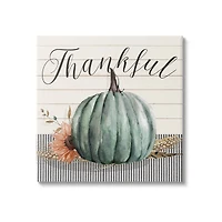 Stupell Industries Thankful Autumn Floral Pumpkin Canvas Wall Art