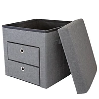 Simplify Gray 2 Drawer Collapsible Storage Ottoman