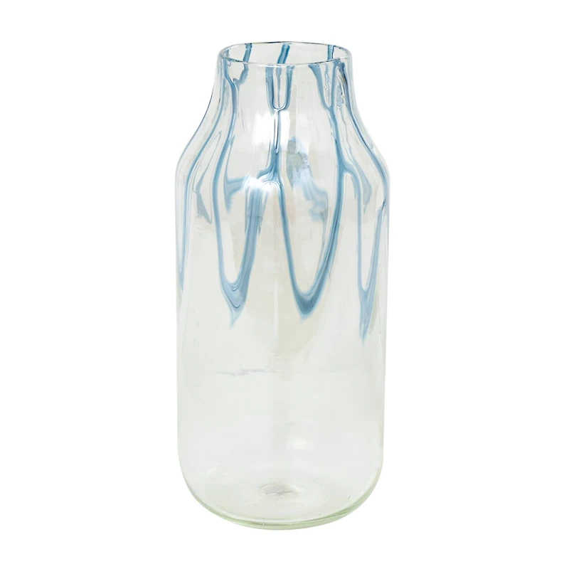 17" Clear Vase with Wavy Blue Design