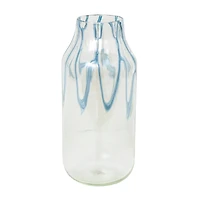 17" Clear Vase with Wavy Blue Design