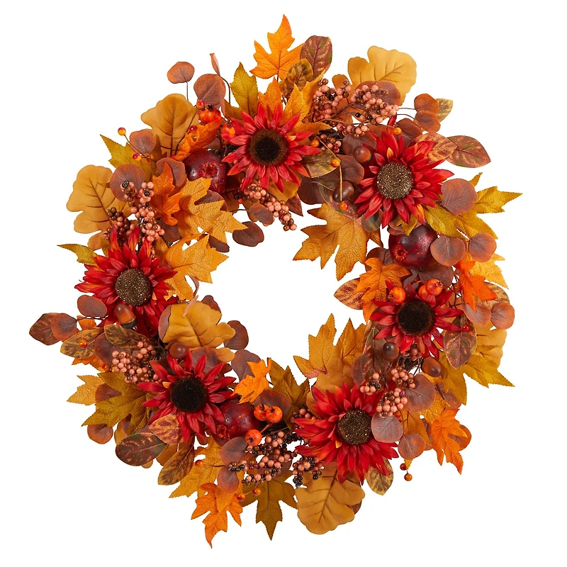 30" Fall Acorn, Sunflower, Berries & Autumn Foliage Wreath