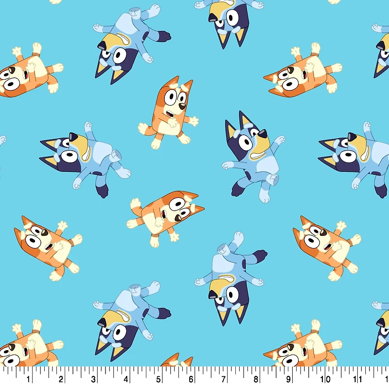 Bluey on Blue Background Cotton Fabric