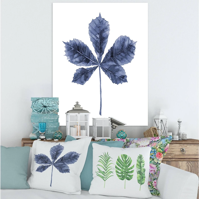 Designart - Navy Blue Chestnut Leaf