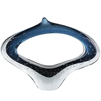 15.5" Wide Dark Blue Abstract Glass Sculpture with Bubble Texture