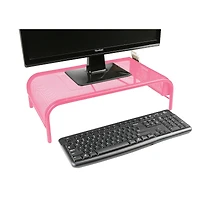 Mind Reader Pink Metal Mesh Monitor Stand with 2 Storage Compartments