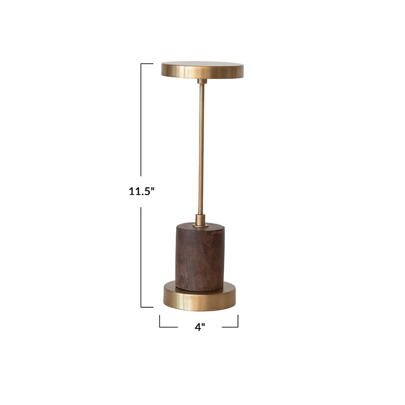 Hello Honey® 11.5" Antique Brass Finish Mango Wood & Metal Touch Sensor LED Table Lamp