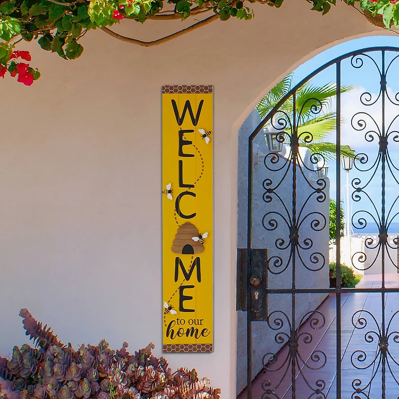 Glitzhome® 42" Wood Bees WELCOME Porch Sign