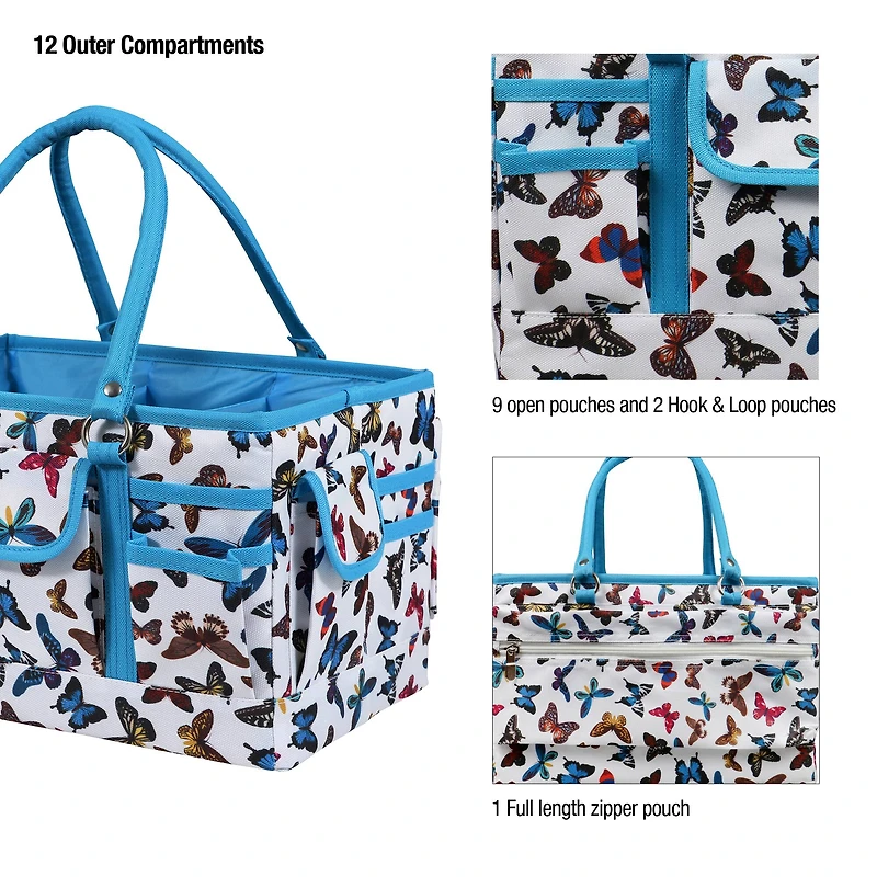 SINGER® Butterfly Print Collapsible Sewing Storage Tote Caddy