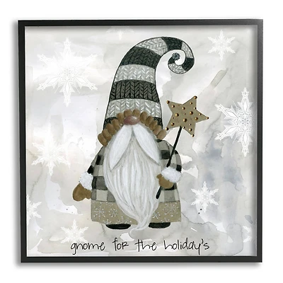 Stupell Industries Gnome For Holidays Snowflakes Framed Giclee Art