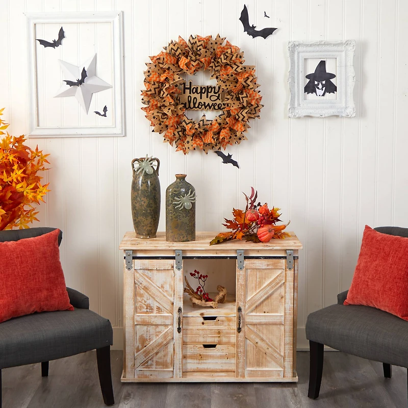 30" Halloween Burlap Ribbon Wreath