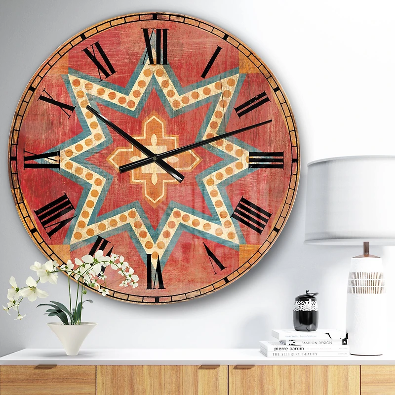 Designart Moroccan Orange Tiles Collage I Bohemian Wall Clock