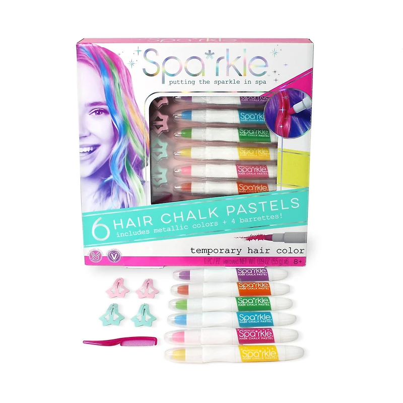 Bright Stripes Sparkle Spa Hair Chalk Pastels & Barrette Set