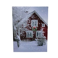 LED Lighted Red Snowy Barn House Christmas Wall Art